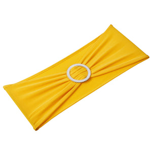 Chair Sashes | 100-Pack Golden Yellow Stretch Bands with Round Buckle | Wedding, Banquet & Party Chair Decoration