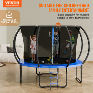 Trampoline | 10ft with Safety Net, Ladder & Curved Poles | Heavy Duty 330lb Capacity for Kids & Adults