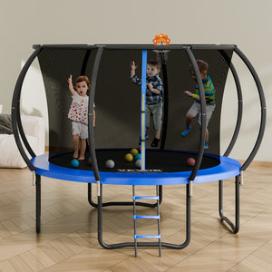 Trampoline | 10ft with Safety Net, Ladder & Curved Poles | Heavy Duty 330lb Capacity for Kids & Adults