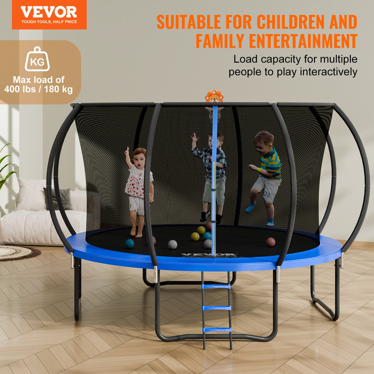 Trampoline | 3.66m Heavy Duty 181kg Capacity with Ladder, Curved Pole & Safety Net | Outdoor Recreational for Kids & Adults