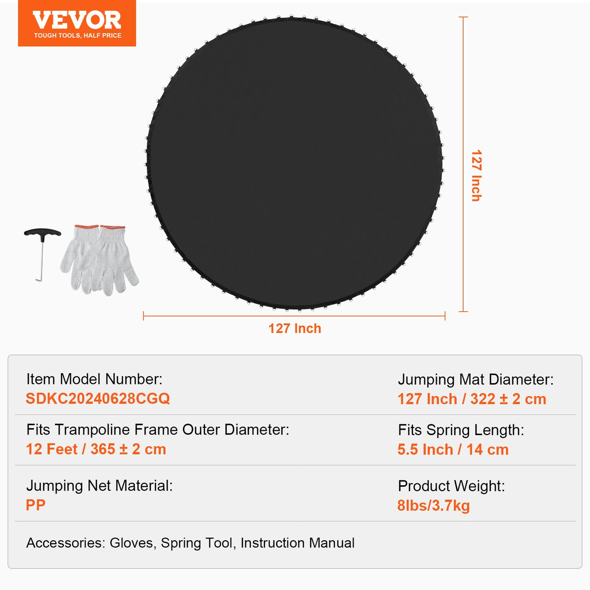 Trampoline Mat | Replacement for 12ft Frame with 72 V-Rings