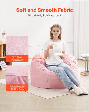 Round Bean Bag Chair | 91cm Velvet Cover | Pink