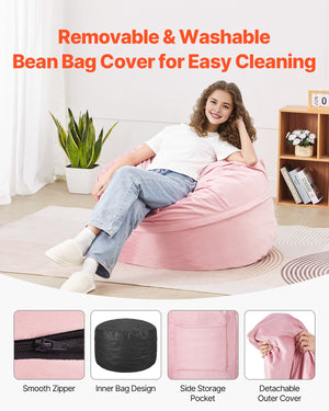 Round Bean Bag Chair | 91cm Velvet Cover | Pink