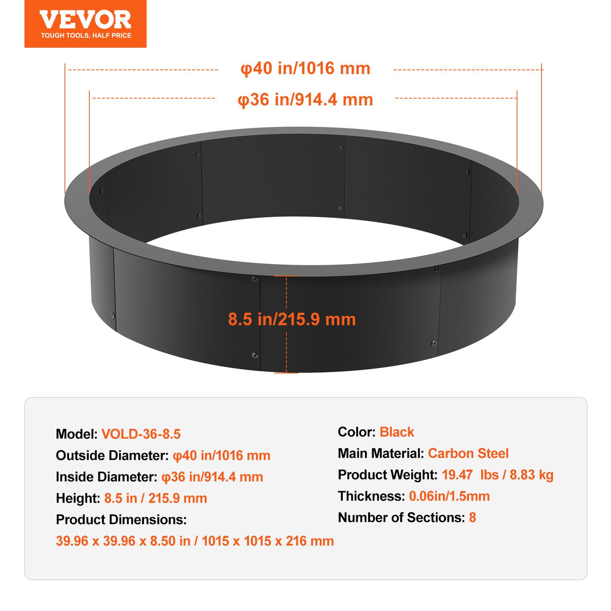 Fire Pit Ring | Round Inner Steel Liner | DIY Campfire