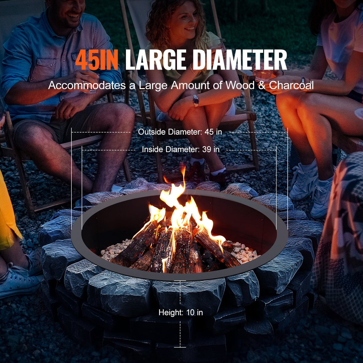 Fire Pit Ring 45" Round | Steel Campfire Ring Liner for DIY Outdoor Fire Pits