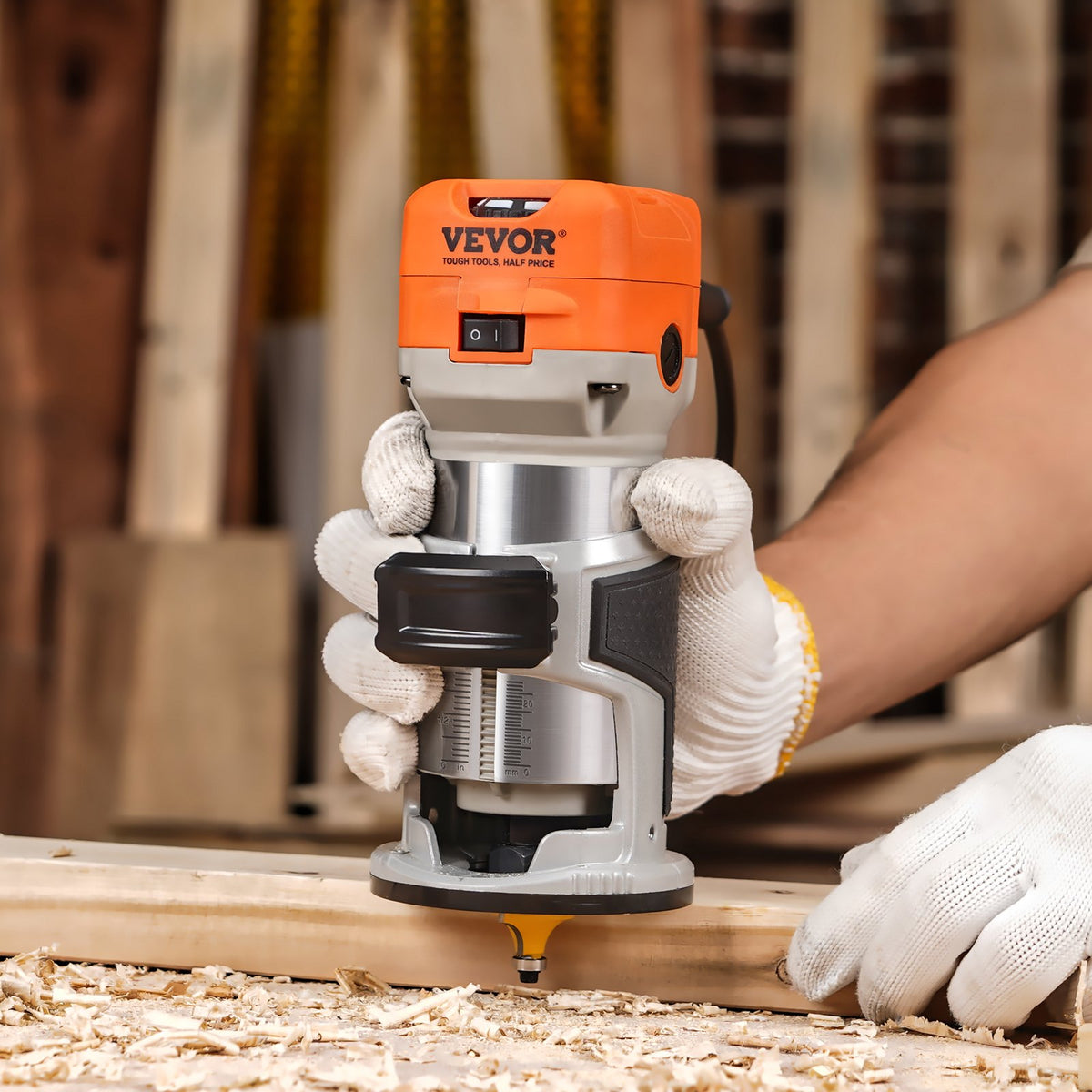 Wood Router 1.25HP 800W | 30,000RPM | 6-Speed Compact Trimmer with Collets & 12 Cutters
