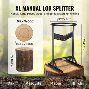 Firewood Kindling Splitter XL 9"x17" | V-Shaped Manual Log Splitter | Heavy Duty Steel Construction