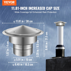 Chimney Cap 6" | 304 Stainless Steel Round Roof Rain Cover | Silver