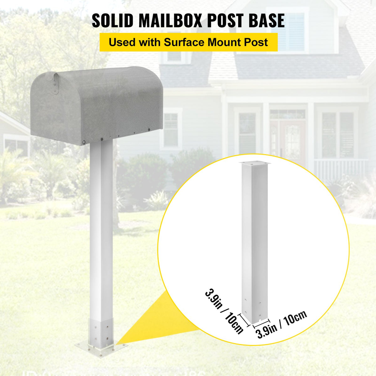 Mailbox Post 43" High | White Powder-Coated Q235 Steel Mailbox Stand | Universal Outdoor Post for Sidewalk & Curbside Installation