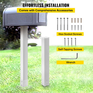 Mailbox Post 43" High | White Powder-Coated Q235 Steel Mailbox Stand | Universal Outdoor Post for Sidewalk & Curbside Installation