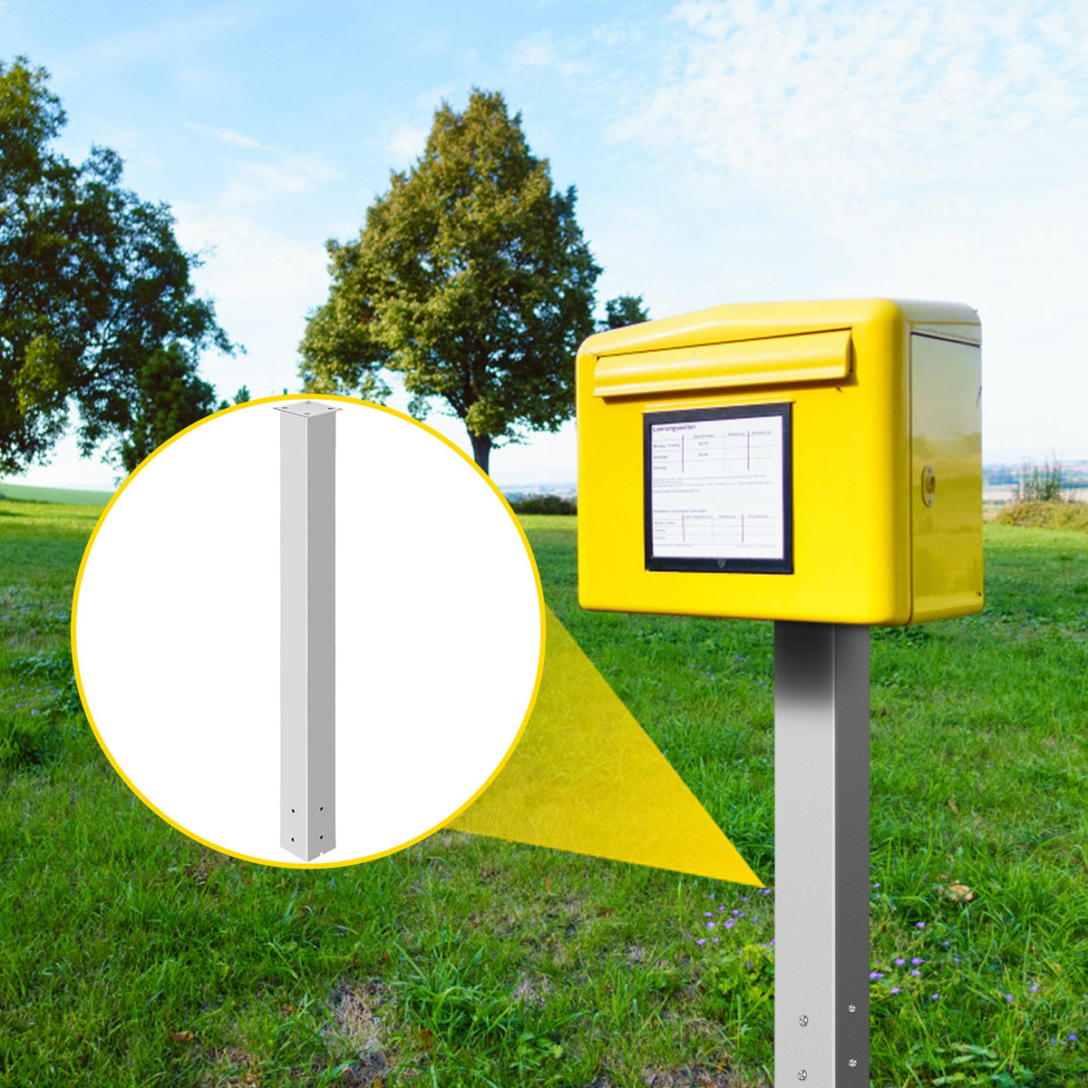 Mailbox Post 43" High | White Powder-Coated Q235 Steel Mailbox Stand | Universal Outdoor Post for Sidewalk & Curbside Installation