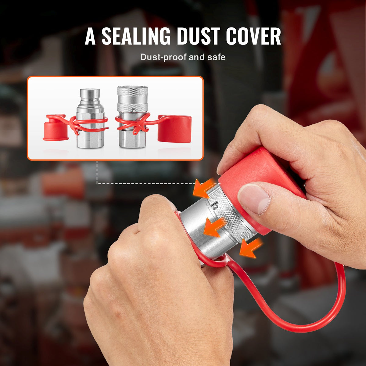 Hydraulic Couplers 1/2" Flat Face | 1/2" NPT Skid Steer Quick Connect | Includes 4 Dust Caps