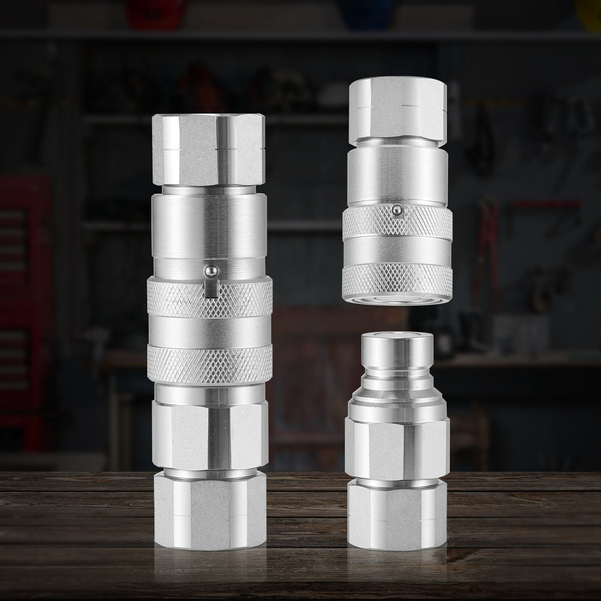 Hydraulic Couplers 1/2" Flat Face | 1/2" NPT Skid Steer Quick Connect | Includes 4 Dust Caps