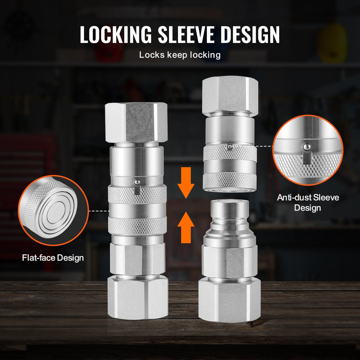Hydraulic Couplers 1/2" Flat Face | 1/2" NPT Skid Steer Quick Connect | Includes 2 Dust Caps