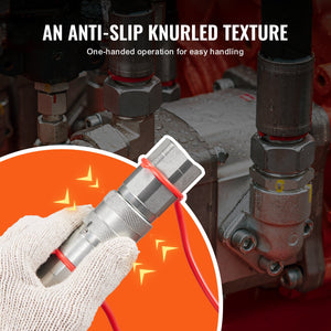 Hydraulic Couplers 1/2" Flat Face | 1/2" NPT Skid Steer Quick Connect | Includes 2 Dust Caps
