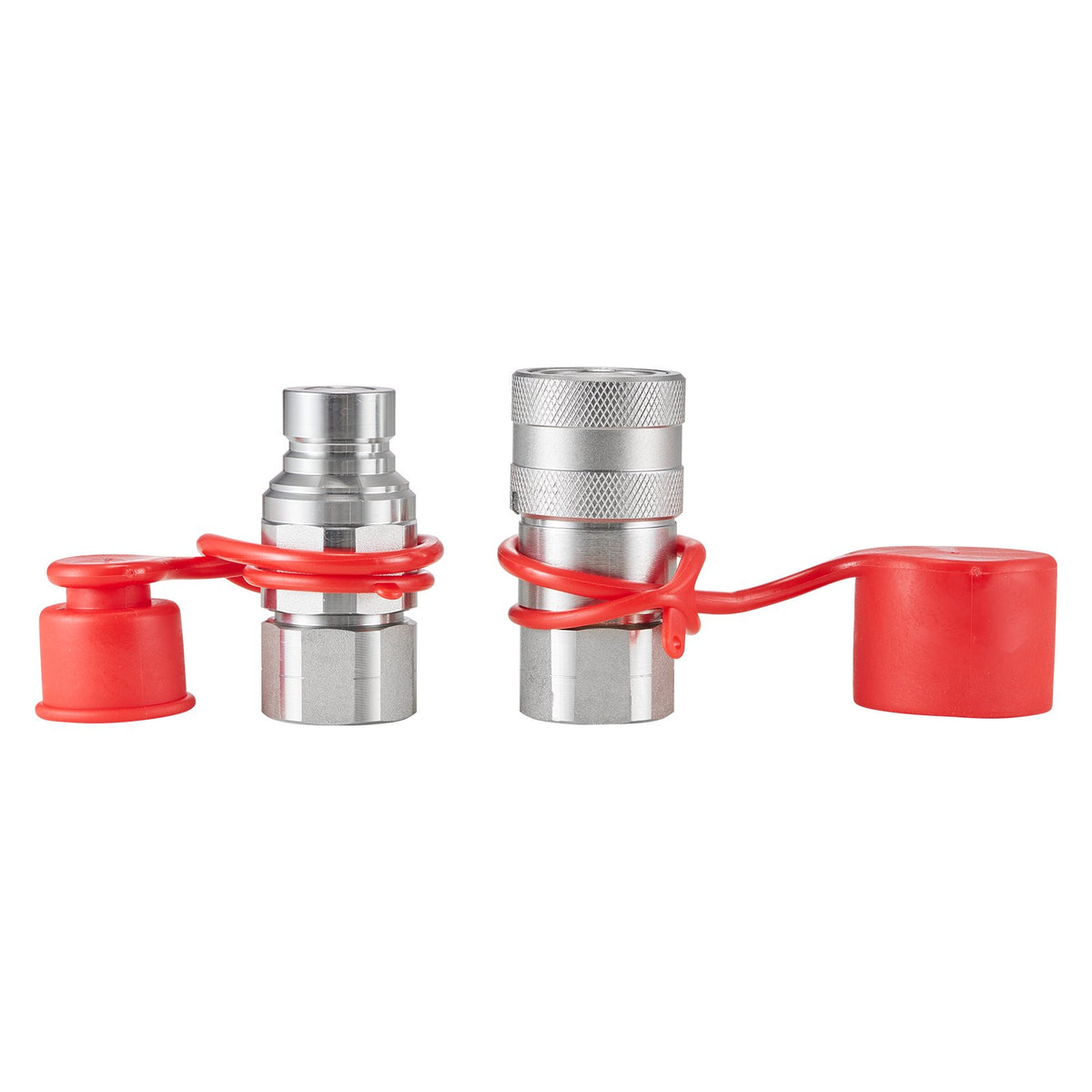 Hydraulic Couplers 1/2" Flat Face | 1/2" NPT Skid Steer Quick Connect | Includes 2 Dust Caps