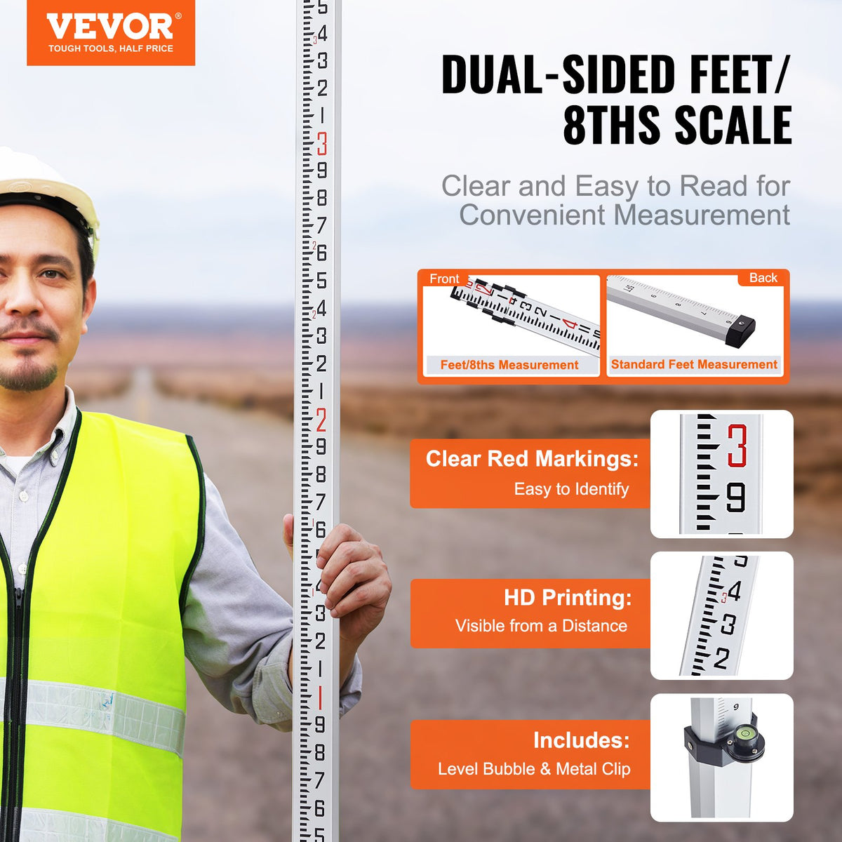 Measuring Rod | 16ft/8ths Telescopic Grade Rod with Carry Bag