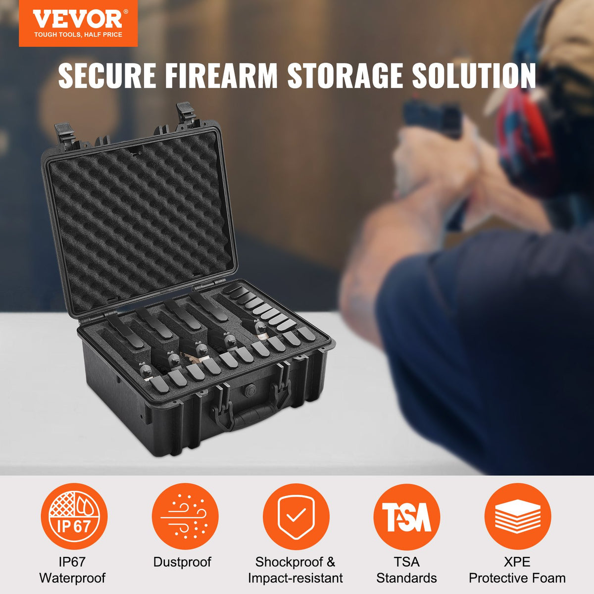 Hard Pistol Case | Lockable with Pre-Cut Foam for 5 Pistols