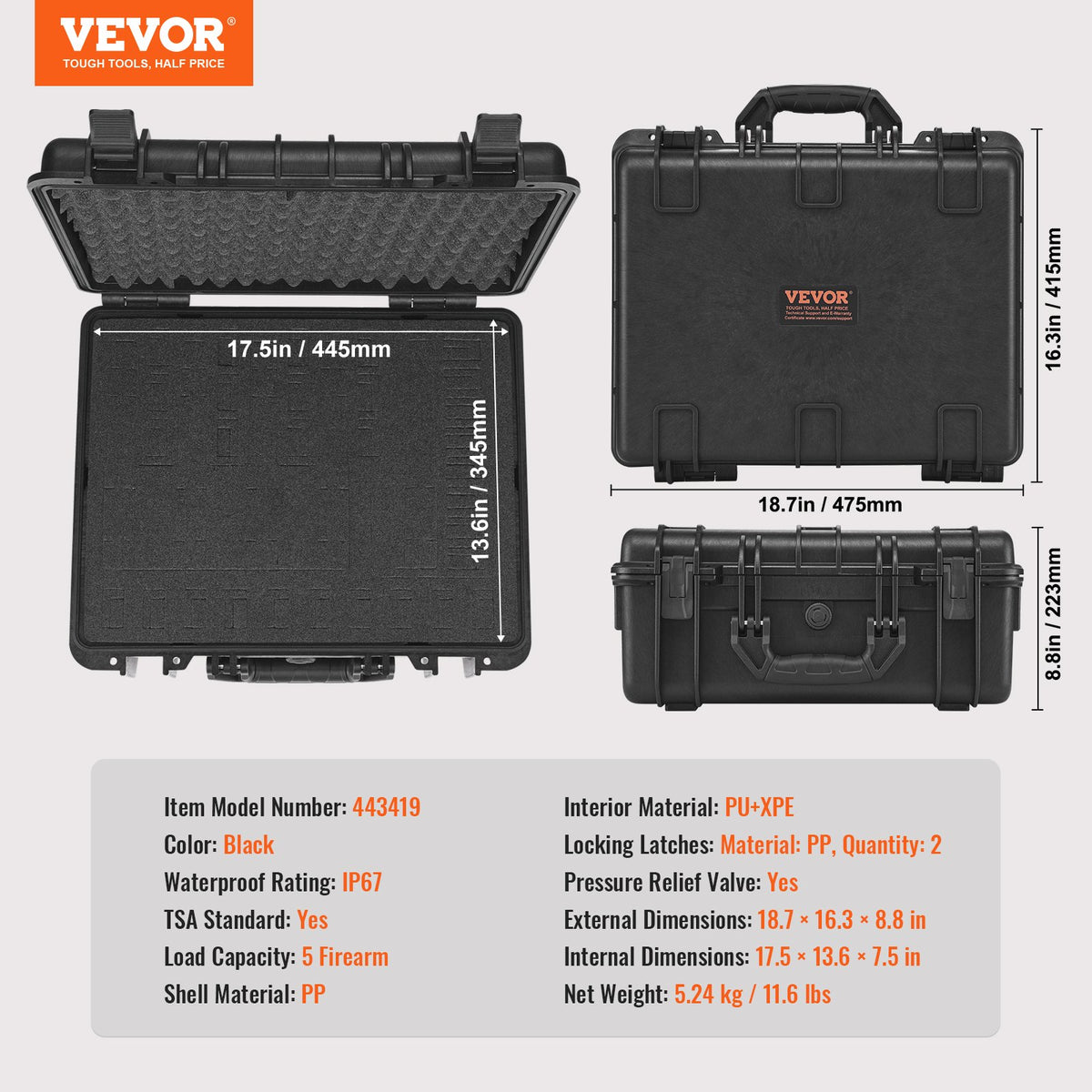 Hard Pistol Case | Lockable with Pre-Cut Foam for 5 Pistols
