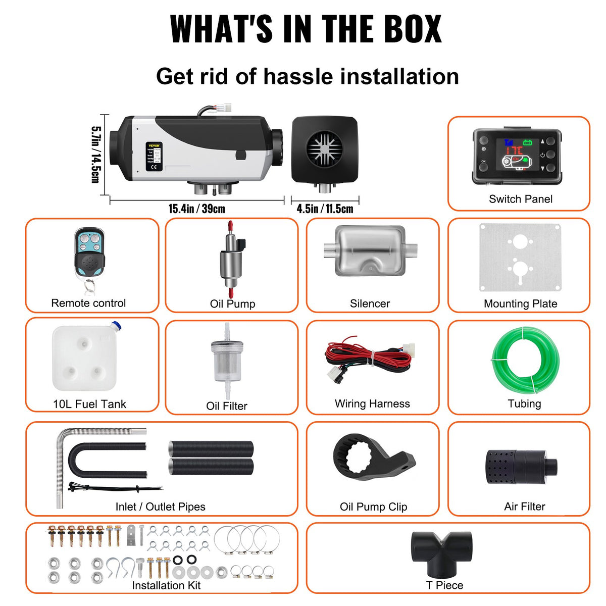 Diesel Air Heater | 5KW 12V with 10L Tank, Muffler & Remote | LCD Thermostat for RVs & Boats