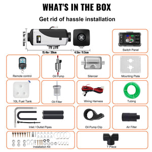 Diesel Air Heater | 5KW 12V with 10L Tank, Muffler & Remote | LCD Thermostat for RVs & Boats