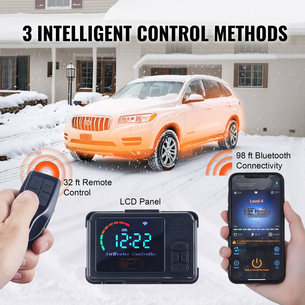 8KW Diesel Air Heater | Bluetooth App Control All-in-One Heater with Automatic Altitude Adjustment | LCD & Remote | Portable Parking Heater for Home, RV, Trailer, Camper, Van & Boat