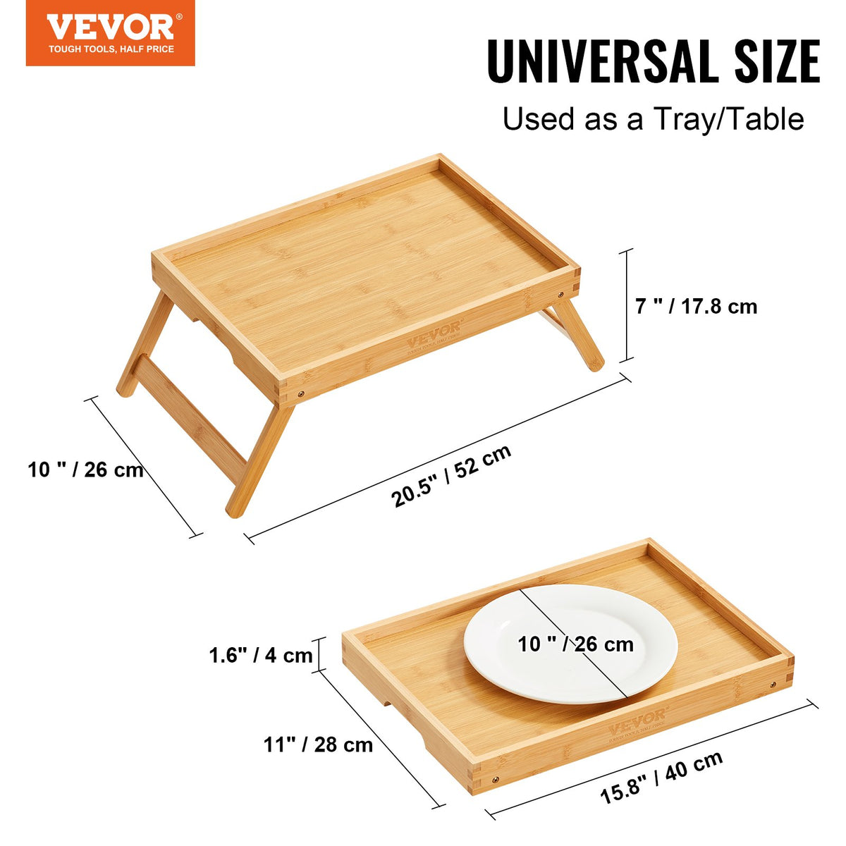 Bamboo Bed Tray Table | Foldable Legs | 40x28cm Breakfast & Laptop Desk