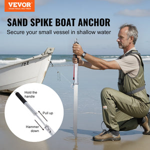 Sand Spike Boat Anchor 36 Inch | Galvanised Carbon Steel Shore Spike with Self-Hammering Design | Includes Storage Bag & Bungee Cord | For Small Boats, Jetskis, Kayaks & Pontoons