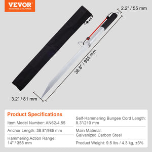 Sand Spike Boat Anchor 36 Inch | Galvanised Carbon Steel Shore Spike with Self-Hammering Design | Includes Storage Bag & Bungee Cord | For Small Boats, Jetskis, Kayaks & Pontoons