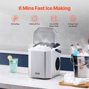 Countertop Ice Maker | 26lbs/24H Portable Self-Cleaning Machine with Scoop & Basket