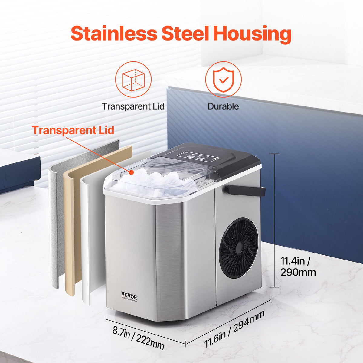 Countertop Ice Maker | 26lbs/24H Portable Self-Cleaning Machine with Scoop & Basket