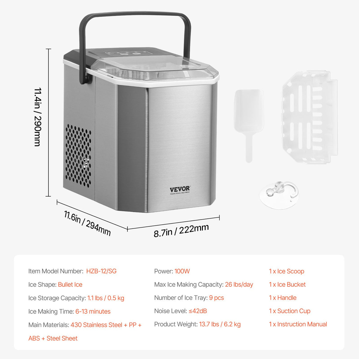 Countertop Ice Maker | 26lbs/24H Portable Self-Cleaning Machine with Scoop & Basket