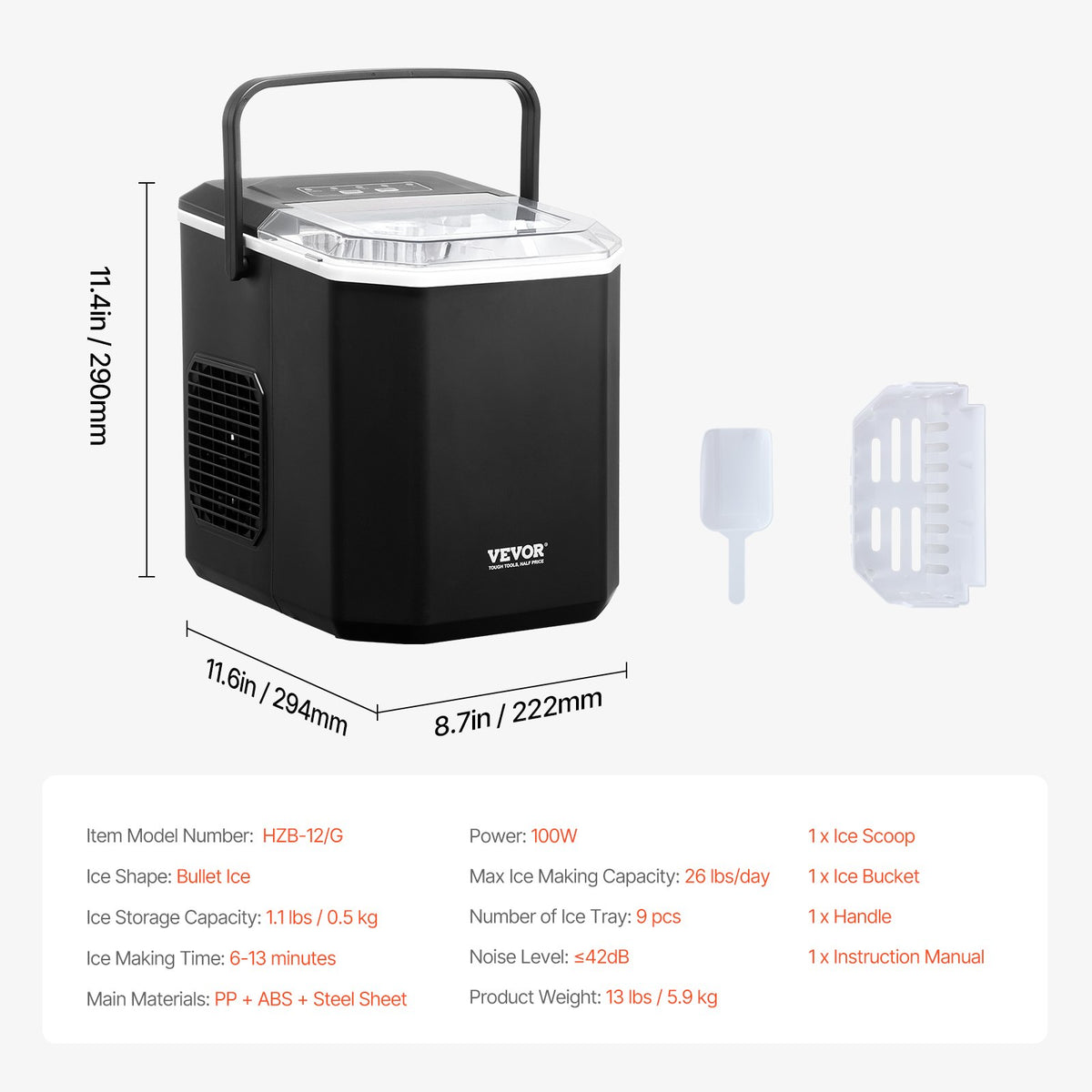 Portable Countertop Ice Maker 26lbs/24H | Self-Cleaning with Scoop & Basket | Compact Ice Machine for Home & Office