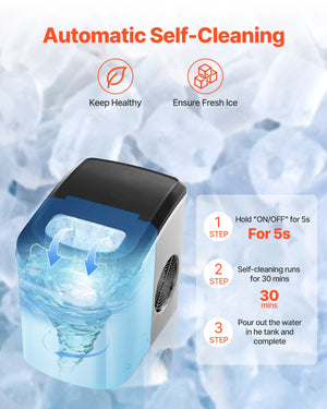 Countertop Ice Maker | 33lbs/24H Portable Self-Cleaning Machine with Scoop & Basket
