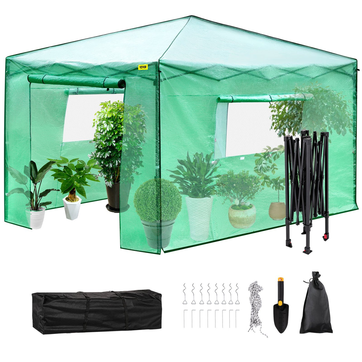 Pop-Up Greenhouse | 12'x8'x8' Portable with Doors & Windows | PE Cover & Powder-Coated Steel Frame