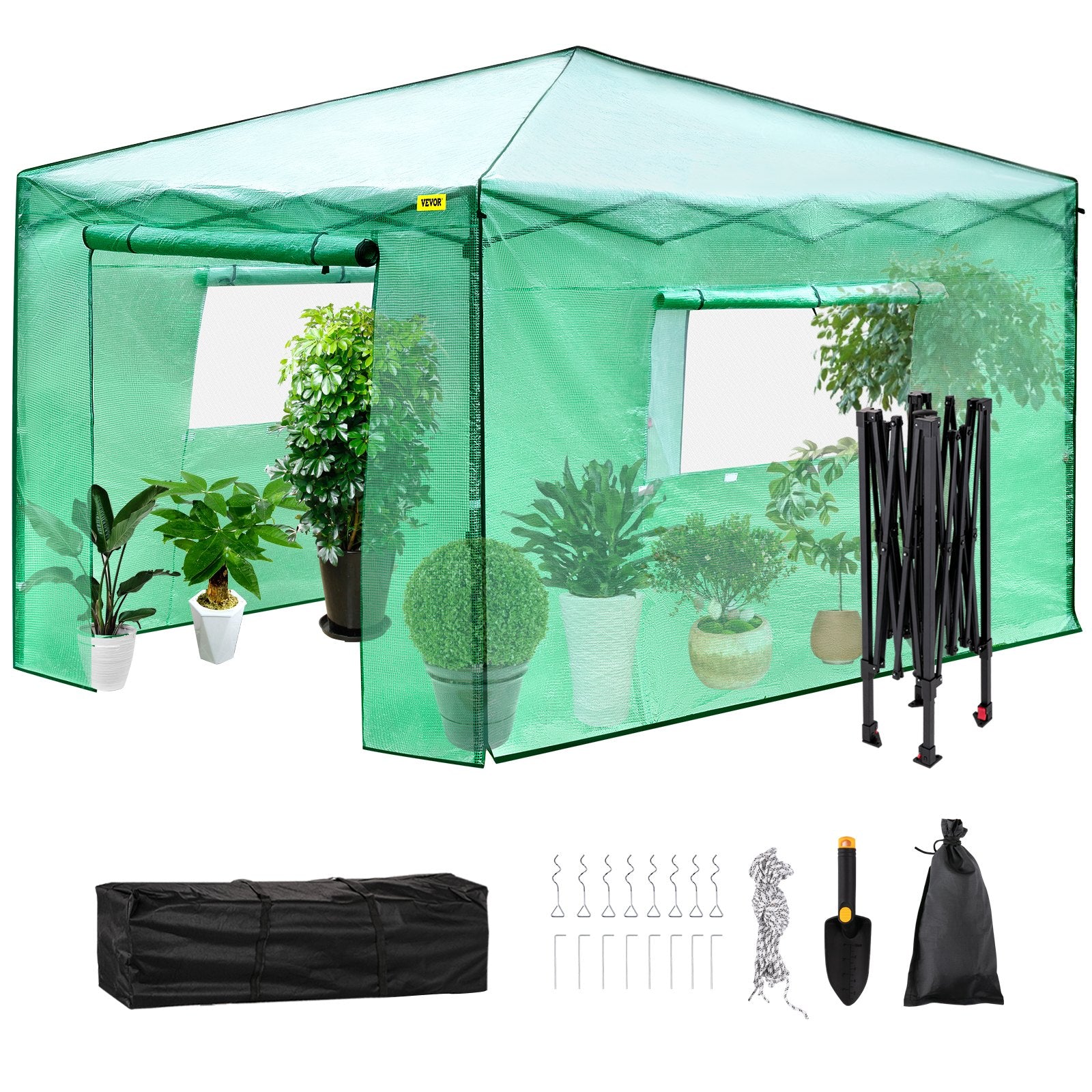 Pop-Up Greenhouse | 12'x8'x8' Portable with Doors & Windows | PE Cover & Powder-Coated Steel Frame