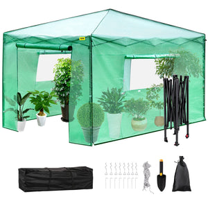 Pop-Up Greenhouse | 12'x8'x8' Portable with Doors & Windows | PE Cover & Powder-Coated Steel Frame