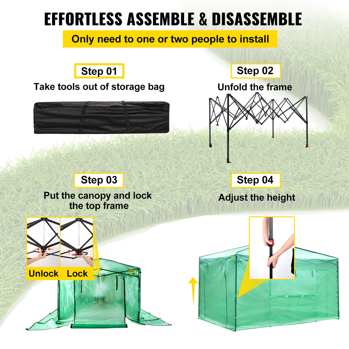 Pop-Up Greenhouse | 12'x8'x8' Portable with Doors & Windows | PE Cover & Powder-Coated Steel Frame