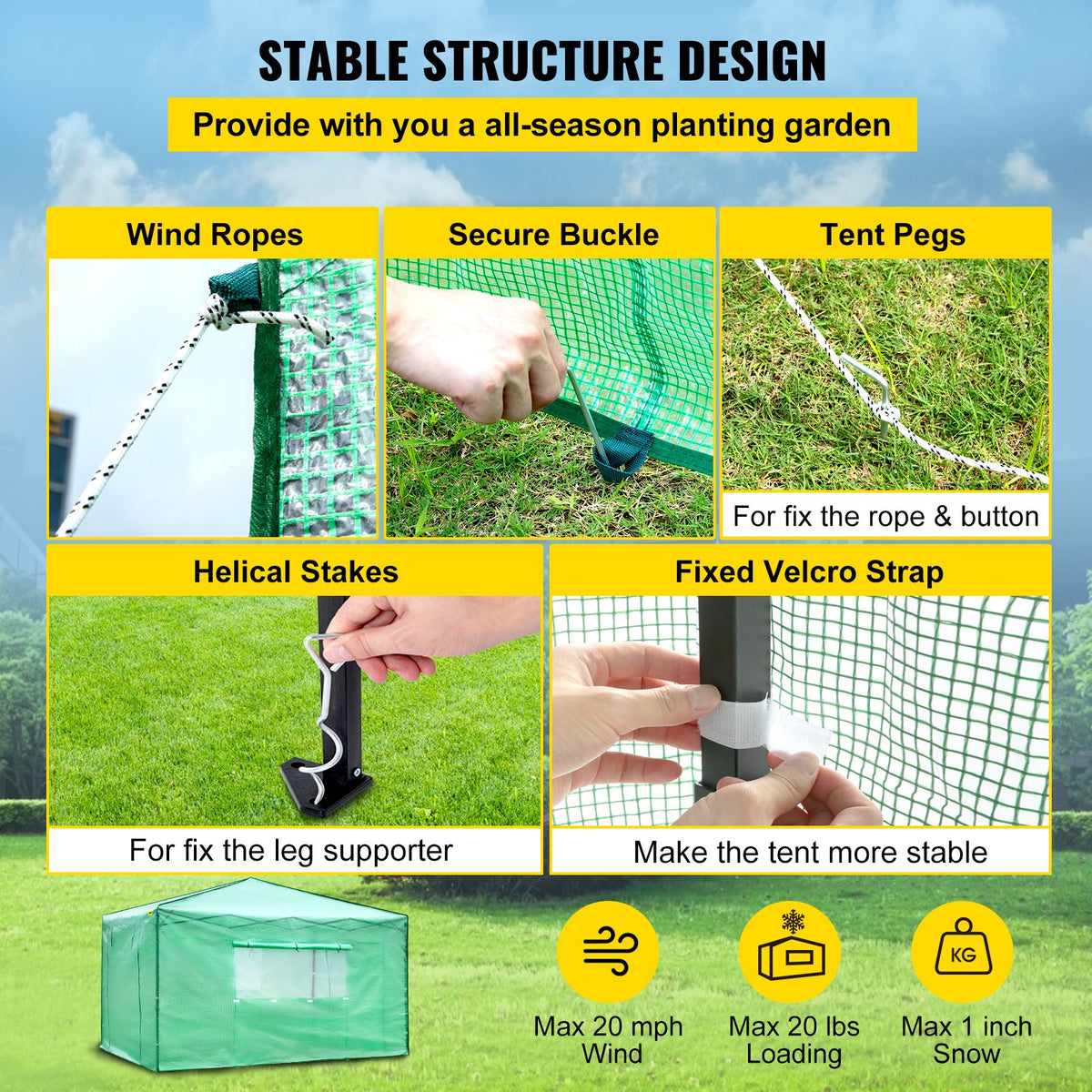 Pop-Up Greenhouse | 12'x8'x8' Portable with Doors & Windows | PE Cover & Powder-Coated Steel Frame