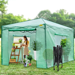 Pop-Up Greenhouse | 12'x8'x8' Portable with Doors & Windows | PE Cover & Powder-Coated Steel Frame