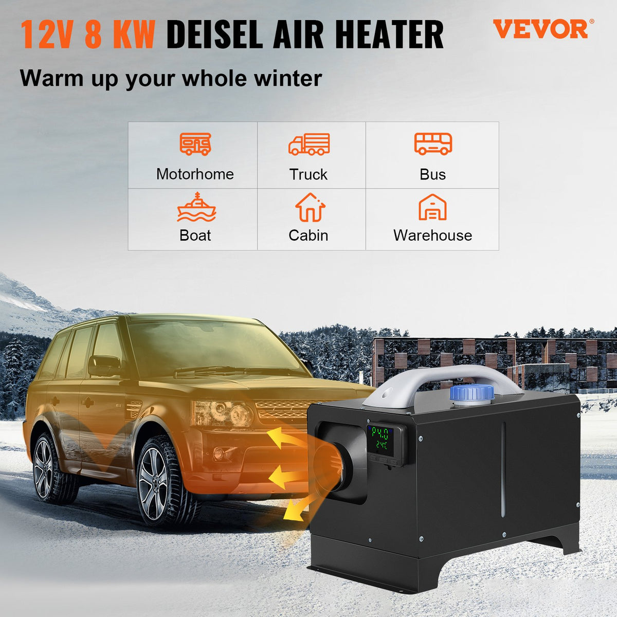 Diesel Air Heater 8KW | All-in-One 12V Truck Parking Heater with LCD & Remote | Fast Heating for RV, Truck, Boat, Bus, Trailer & Motorhome