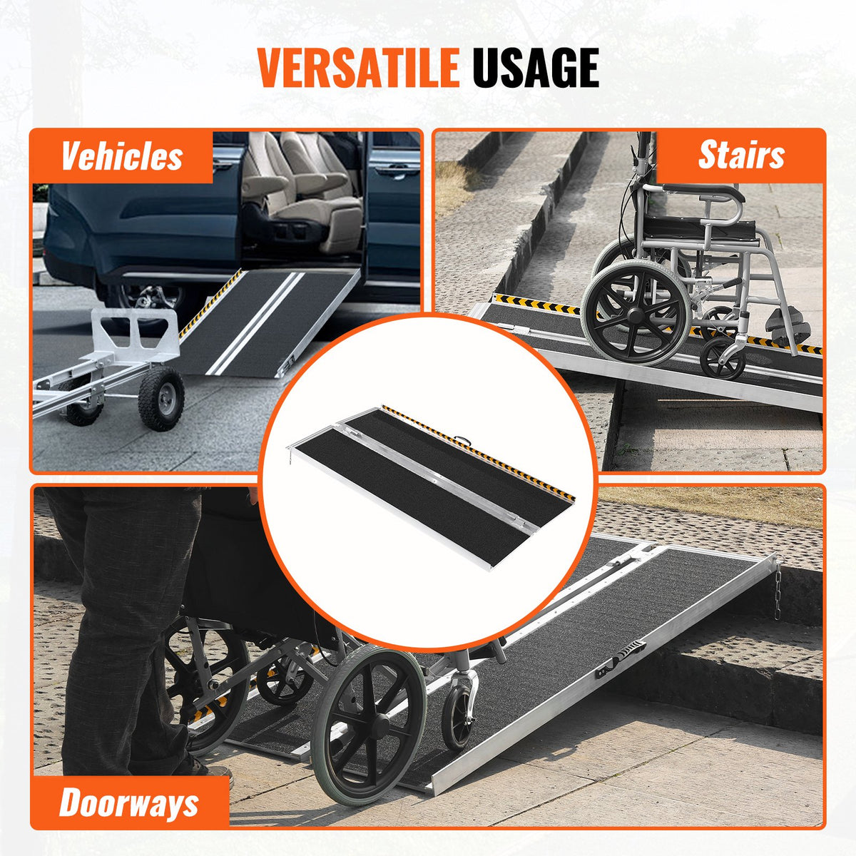 Portable Wheelchair Ramp 183cm | 363kg Capacity | Non-Slip Aluminium Folding Threshold Ramp | Mobility Scooter & Wheelchair Access Ramp for Steps, Stairs, Doorways & Curbs