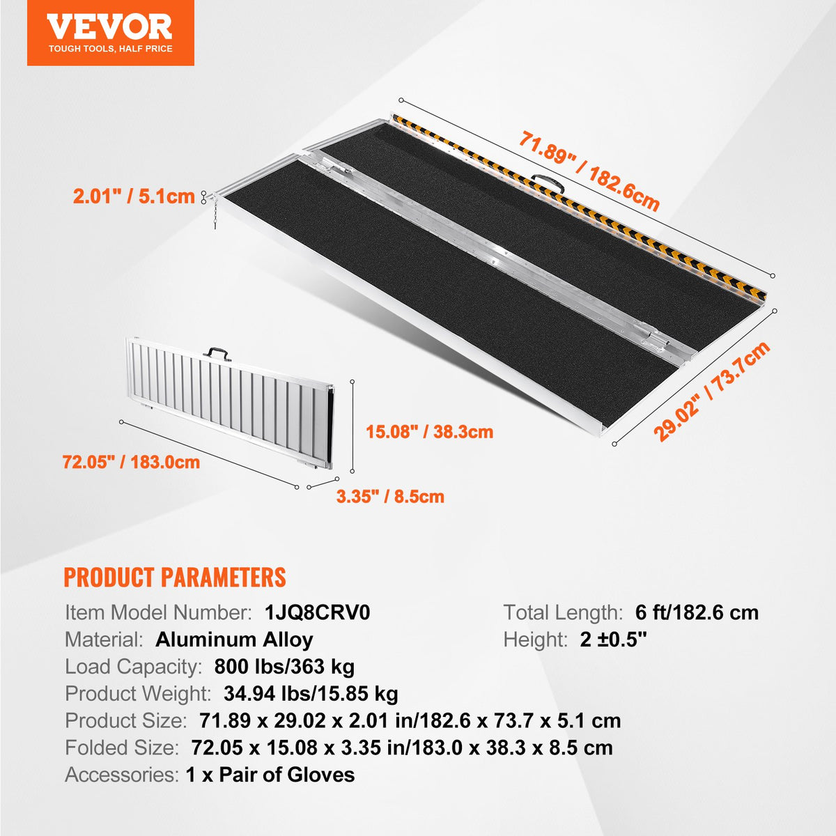 Portable Wheelchair Ramp 183cm | 363kg Capacity | Non-Slip Aluminium Folding Threshold Ramp | Mobility Scooter & Wheelchair Access Ramp for Steps, Stairs, Doorways & Curbs