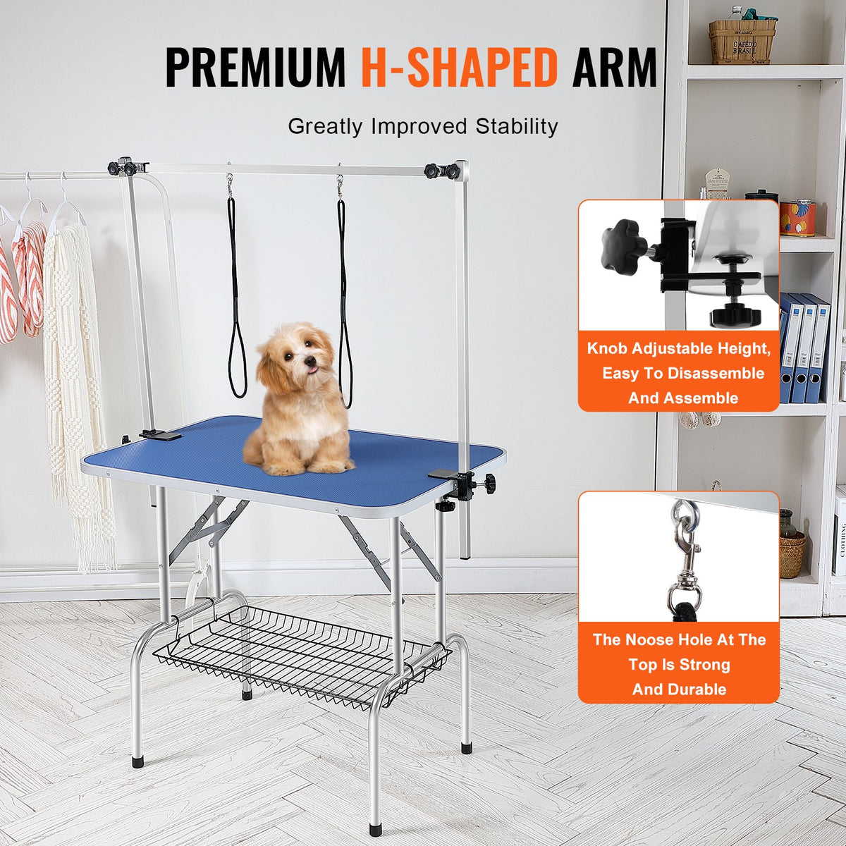Pet Grooming Table with Two Arms | 915x610mm Foldable Dog Grooming Station | Includes Two Haunch Holders | 150kg Capacity for Medium & Small Dogs