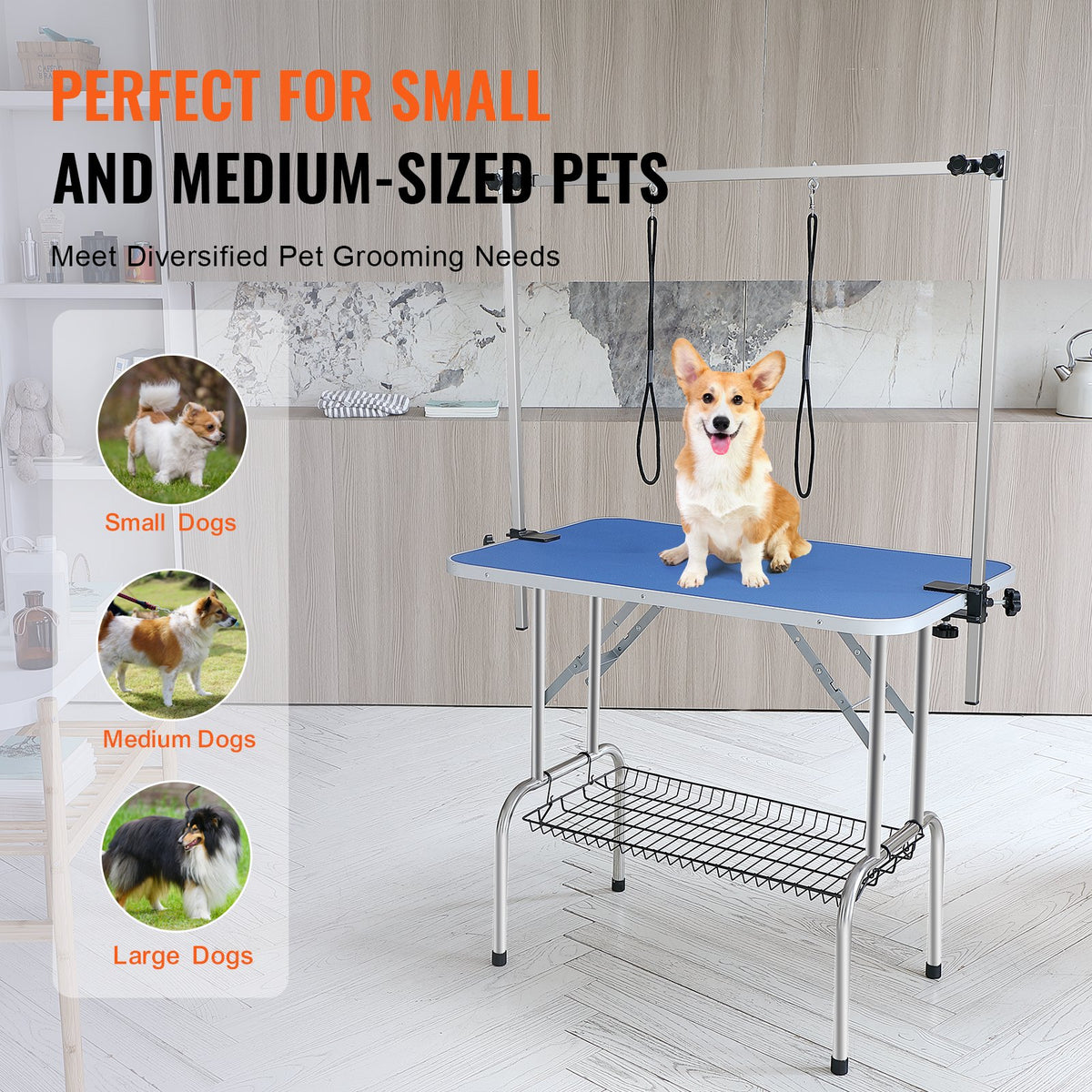 Pet Grooming Table with Two Arms | 915x610mm Foldable Dog Grooming Station | Includes Two Haunch Holders | 150kg Capacity for Medium & Small Dogs