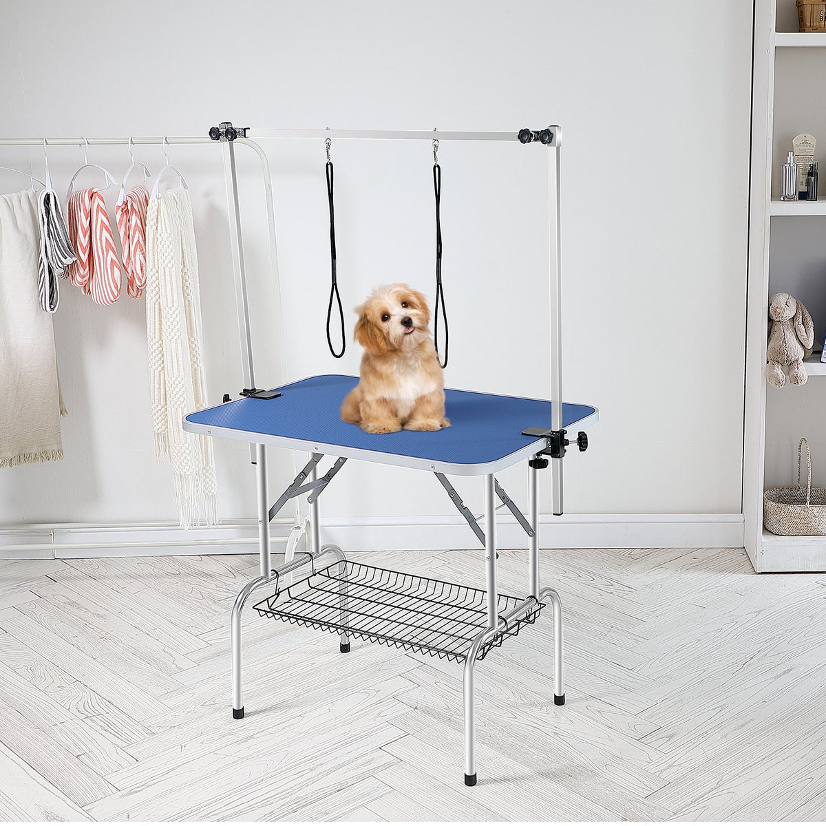 Pet Grooming Table with Two Arms | 915x610mm Foldable Dog Grooming Station | Includes Two Haunch Holders | 150kg Capacity for Medium & Small Dogs
