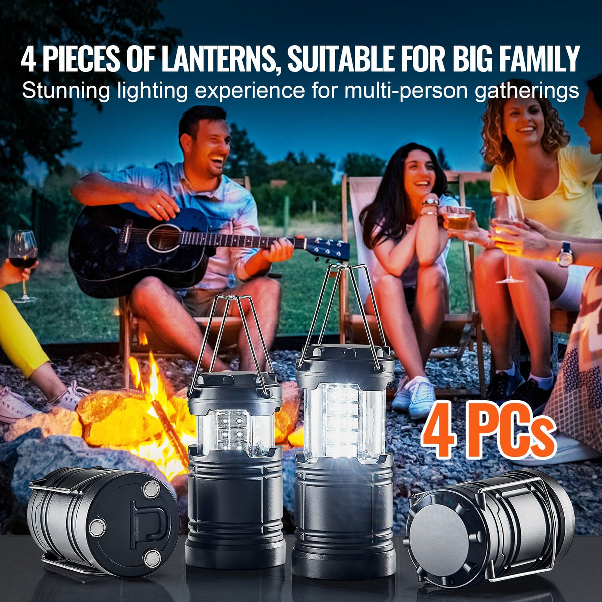 LED Camping Lanterns | Collapsible Battery Powered Flashlights | Set of 4