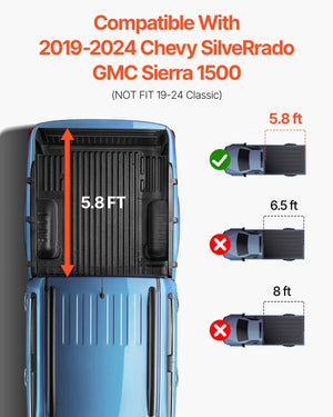 Tri-Fold Tonneau Cover | Fits 2019-2024 Chevy Silverado & GMC Sierra 1500 | 1775mm Bed | 181kg Capacity | Black