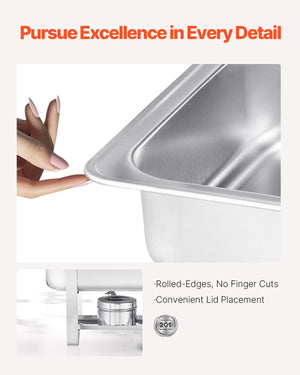 Chafing Dish Buffet Set | 8Qt 4-Pack Full-Size Stainless Steel