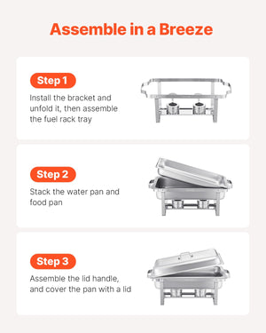 Chafing Dish Buffet Set | 8Qt 4-Pack Full-Size Stainless Steel